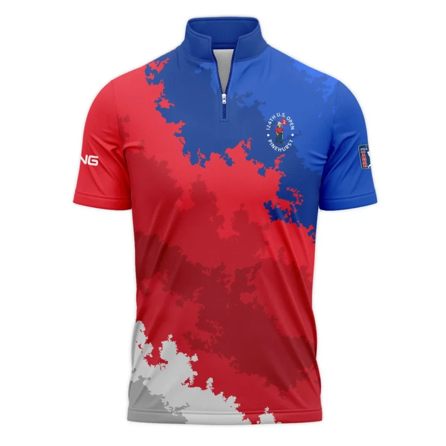 Ping 124th U.S. Open Pinehurst Blue Red White Background Quarter-Zip Polo Shirt