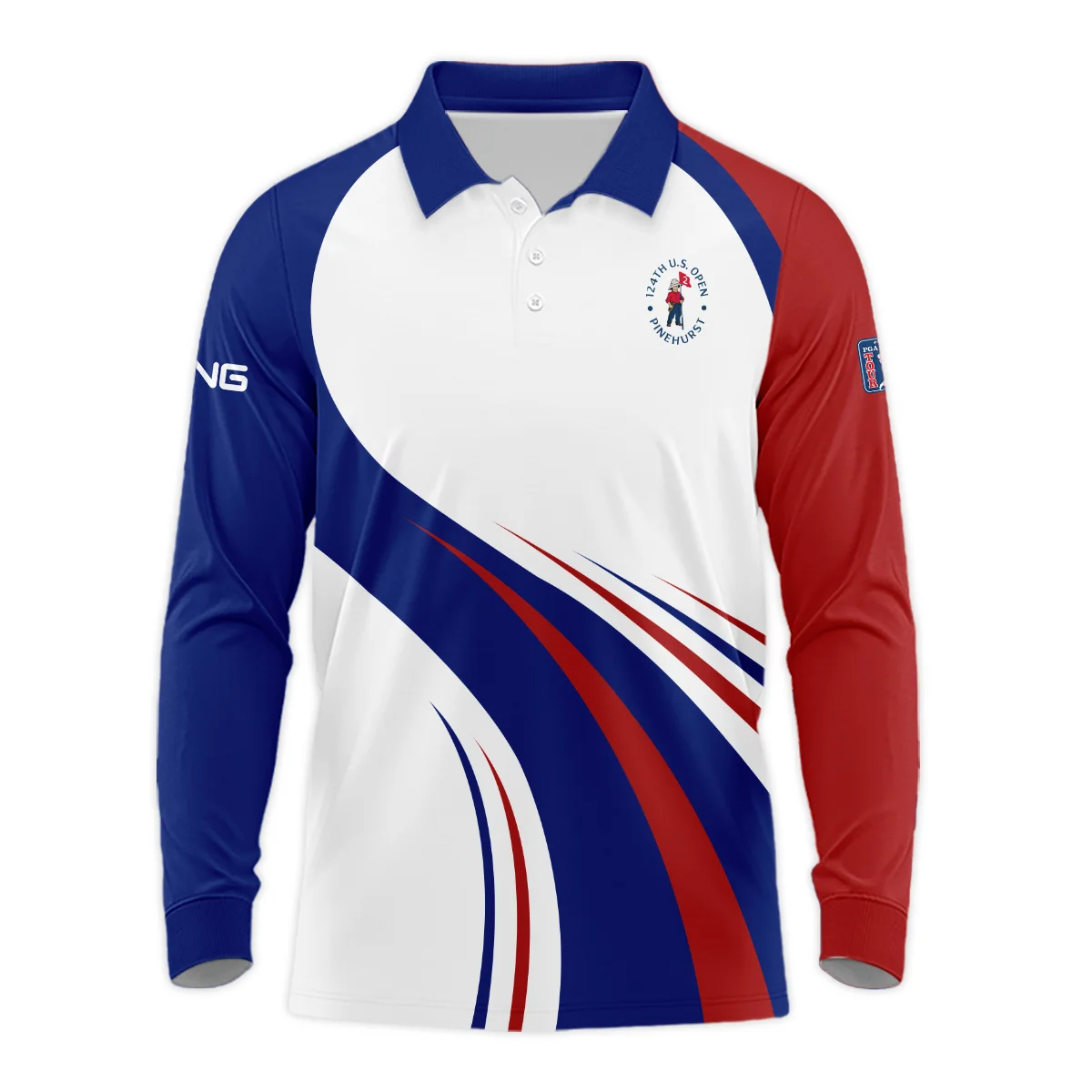 Ping 124th U.S. Open Pinehurst Golf Blue Red White Background Zipper Polo Shirt Style Classic Zipper Polo Shirt For Men