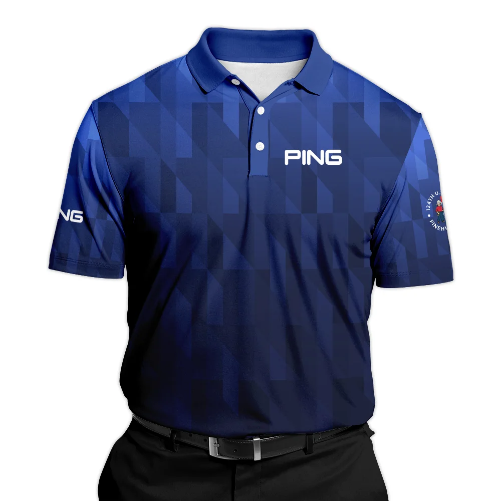 Ping 124th U.S. Open Pinehurst Golf Sport Polo Shirt Blue Fabric Geometric Pattern  All Over Print Polo Shirt For Men