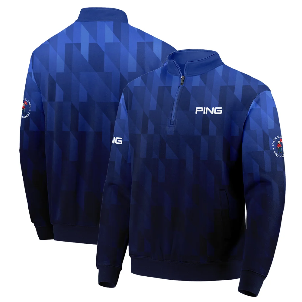 Ping 124th U.S. Open Pinehurst Golf Sport Quarter-Zip Jacket Blue Fabric Geometric Pattern  All Over Print Quarter-Zip Jacket