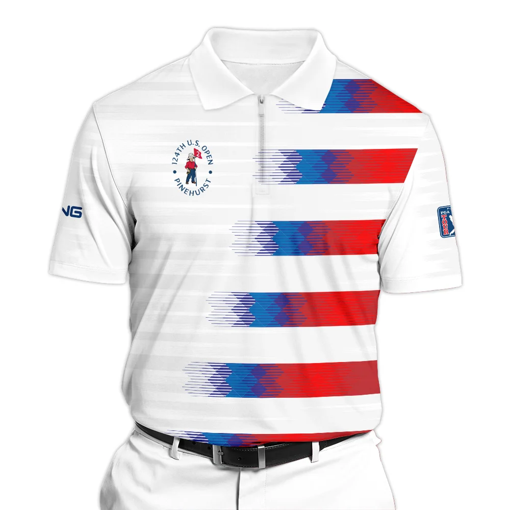 Ping 124th U.S. Open Pinehurst Golf Sport Zipper Polo Shirt Blue Red White Abstract All Over Print Zipper Polo Shirt For Men