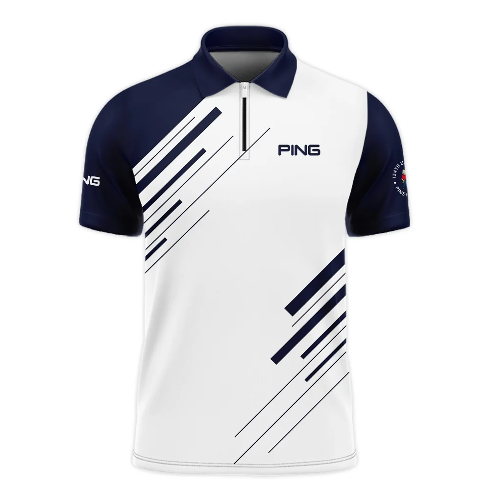 Ping 124th U.S. Open Pinehurst Golf Zipper Polo Shirt Striped Pattern Dark Blue White All Over Print Zipper Polo Shirt For Men