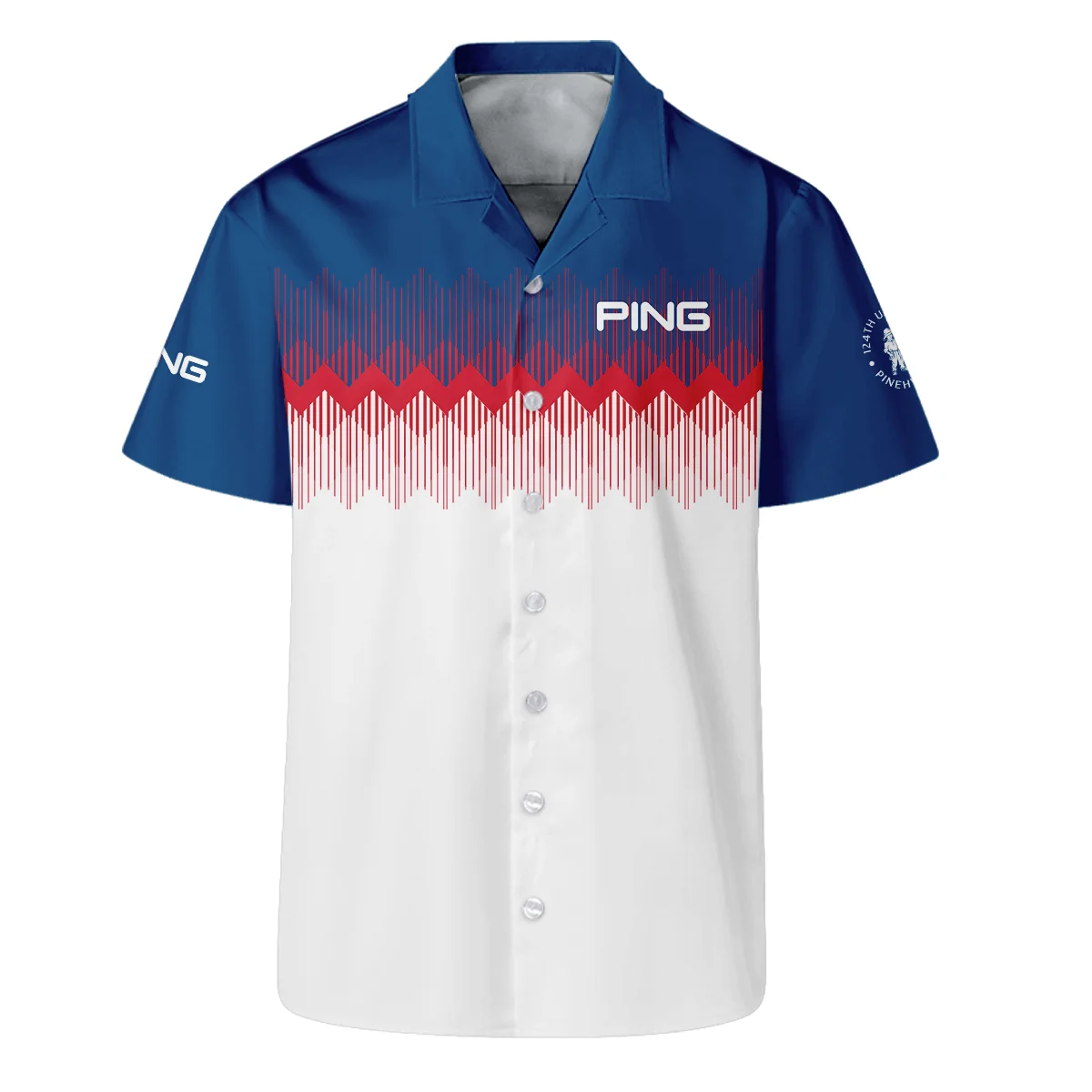 Ping 124th U.S. Open Pinehurst Hawaiian Shirt Blue Red Fabric Pattern Golf Oversized Hawaiian Shirt