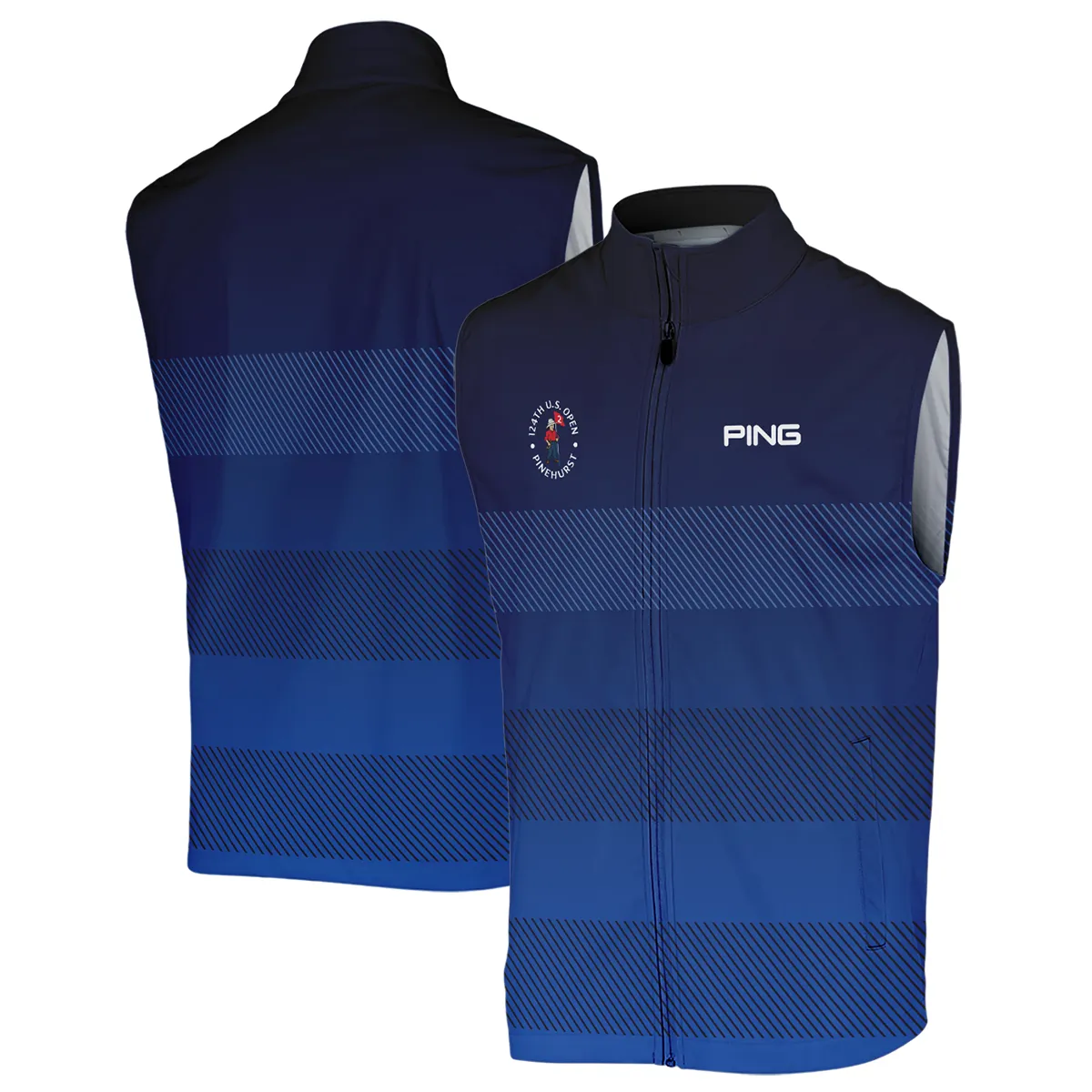 Ping 124th U.S. Open Pinehurst Quarter-Zip Jacket Sports Dark Blue Gradient Striped Pattern All Over Print Quarter-Zip Jacket