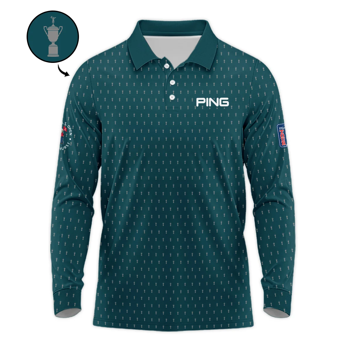 Ping 124th U.S. Open Pinehurst Sports Zipper Polo Shirt Cup Pattern Green All Over Print Zipper Polo Shirt For Men