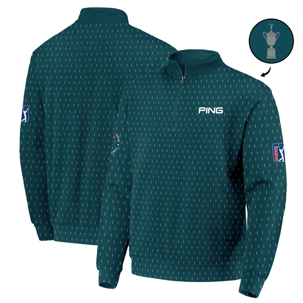Ping 124th U.S. Open Pinehurst Sports Quarter-Zip Jacket Cup Pattern Green All Over Print Quarter-Zip Jacket