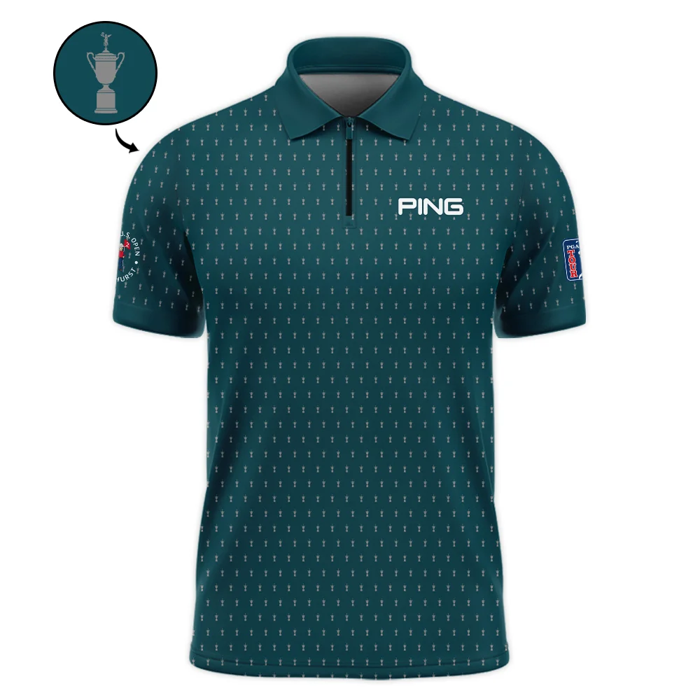 Ping 124th U.S. Open Pinehurst Sports Zipper Polo Shirt Cup Pattern Green All Over Print Zipper Polo Shirt For Men
