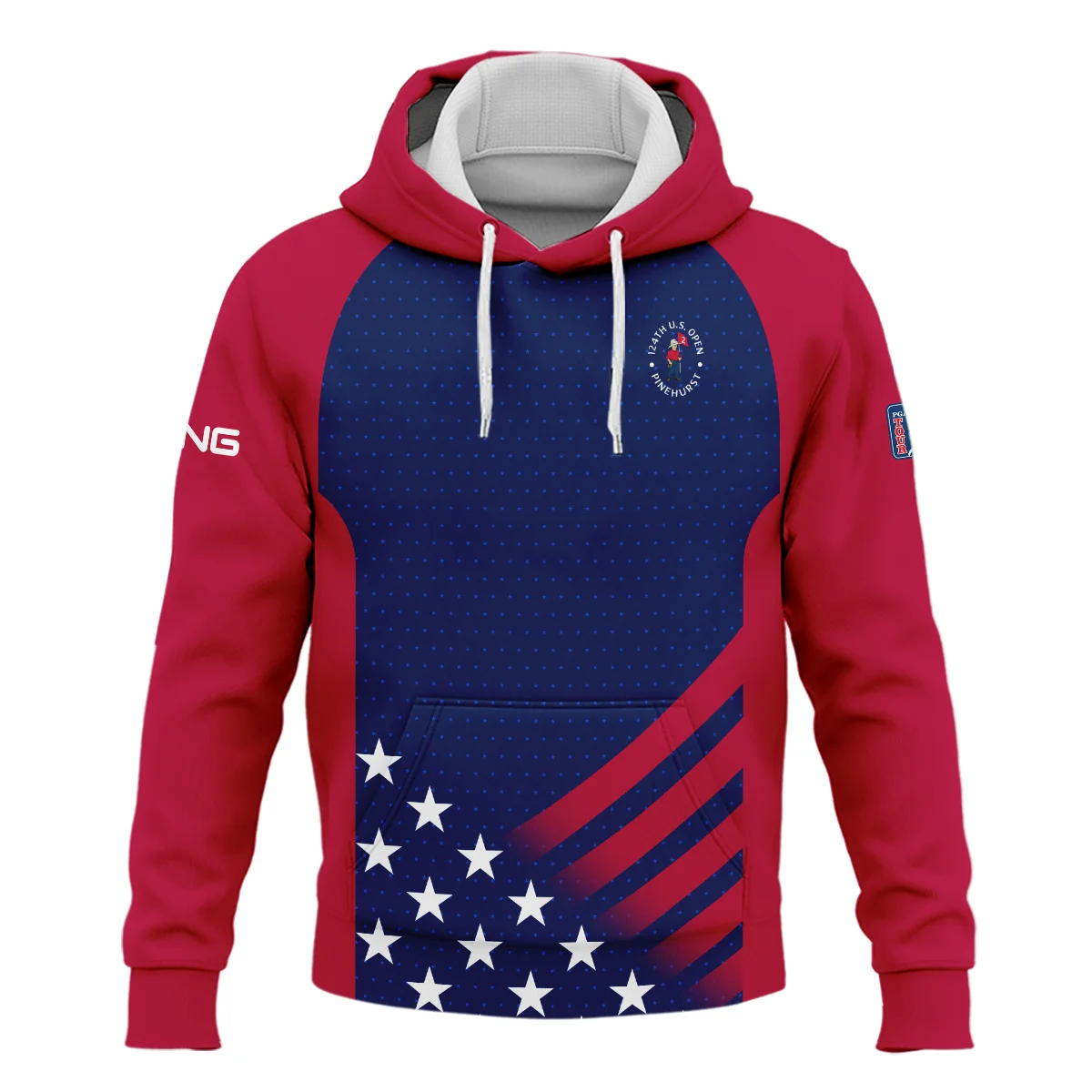 Ping 124th U.S. Open Pinehurst Star White Dark Blue Red Background Hoodie Shirt Style Classic Hoodie Shirt