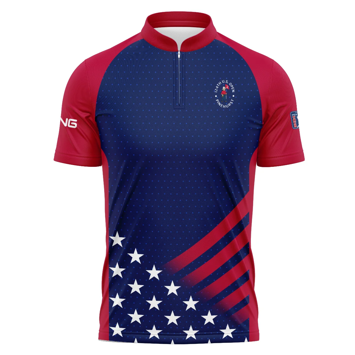 Ping 124th U.S. Open Pinehurst Star White Dark Blue Red Background Polo Shirt Mandarin Collar Polo Shirt