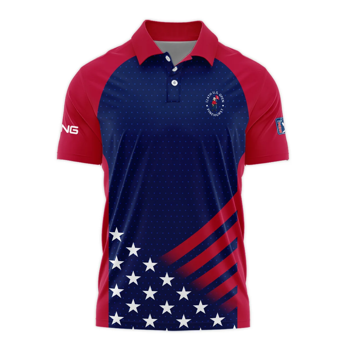 Ping 124th U.S. Open Pinehurst Star White Dark Blue Red Background Polo Shirt Style Classic Polo Shirt For Men