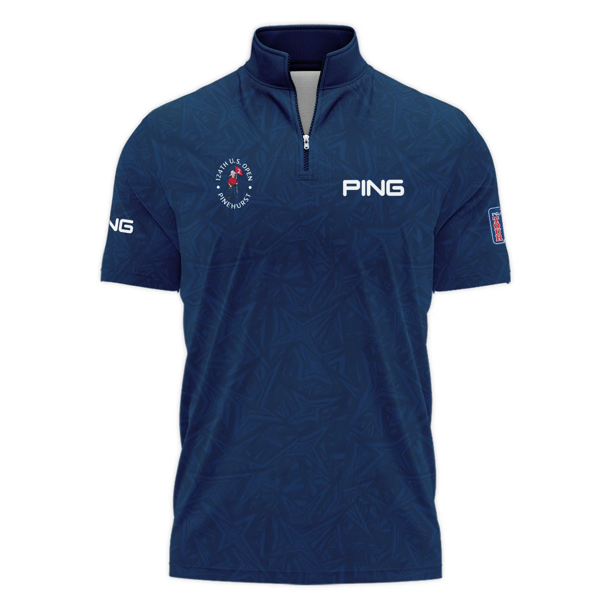 Ping 124th U.S. Open Pinehurst Stars Gradient Pattern Dark Blue Vneck Long Polo Shirt Style Classic Long Polo Shirt For Men