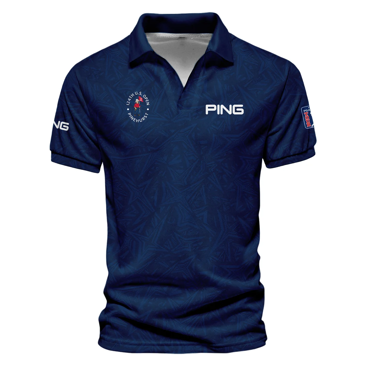 Ping 124th U.S. Open Pinehurst Stars Gradient Pattern Dark Blue Style Classic, Short Sleeve Polo Shirts Quarter-Zip Casual Slim Fit Mock Neck Basic