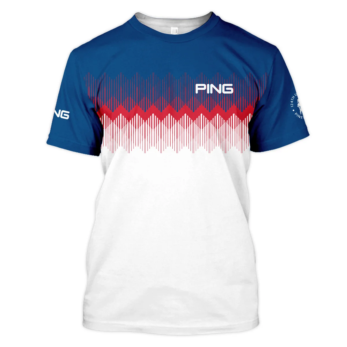 Ping 124th U.S. Open Pinehurst Unisex T-Shirt Blue Red Fabric Pattern Golf T-Shirt