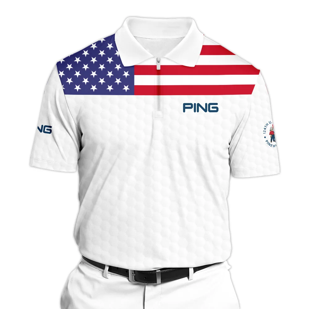 Ping 124th U.S. Open Pinehurst Zipper Polo Shirt USA Flag Golf Pattern All Over Print Zipper Polo Shirt For Men