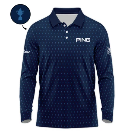 Ping 2024 PGA Championship Golf Long Polo Shirt Dark Blue Gradient Pattern All Over Print Long Polo Shirt For Men