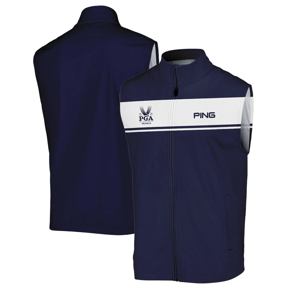 Ping 2024 PGA Championship Golf Quarter-Zip Jacket Sports Dark Blue White All Over Print Quarter-Zip Jacket