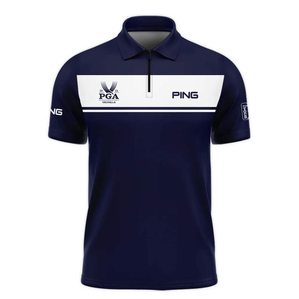 Ping 2024 PGA Championship Golf Zipper Polo Shirt Sports Dark Blue White All Over Print Zipper Polo Shirt For Men