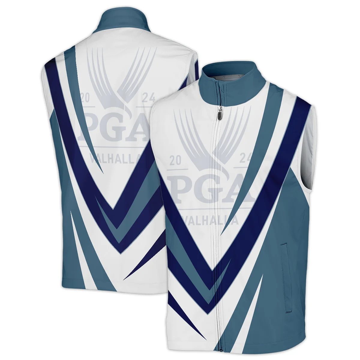 Ping 2024 PGA Championship Valhalla Dark Moderate Blue White Blue Mandarin collar Quater-Zip Long Sleeve