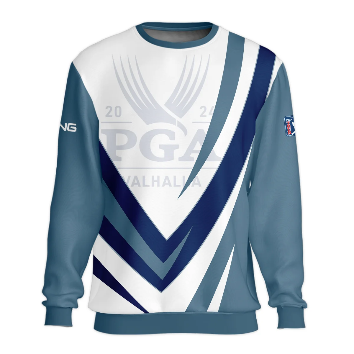 Ping 2024 PGA Championship Valhalla Dark Moderate Blue White Blue Zipper Polo Shirt Style Classic Zipper Polo Shirt For Men