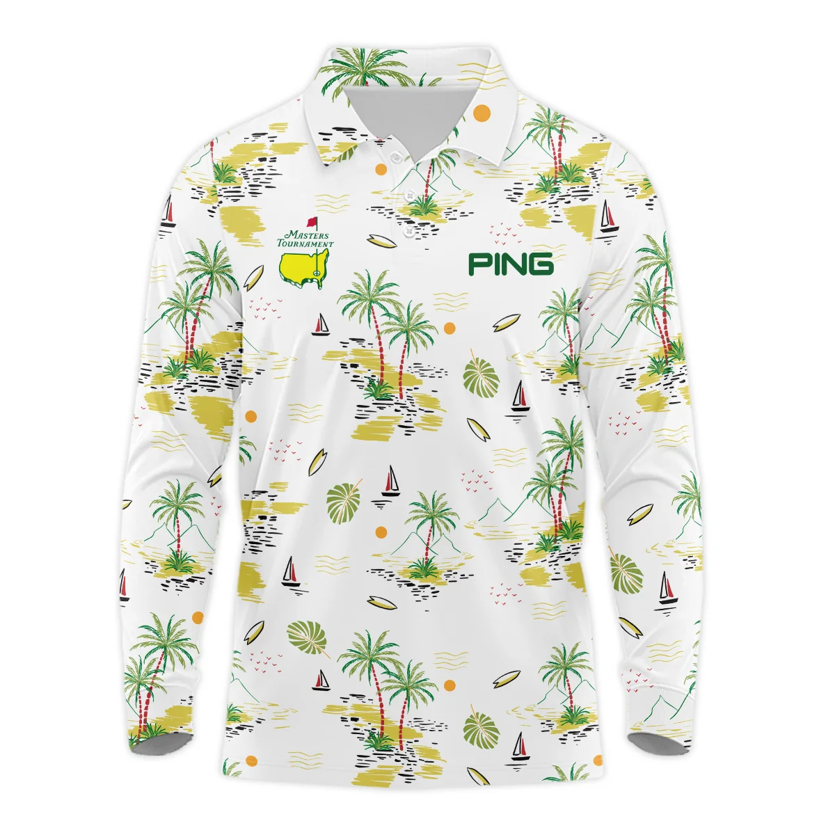 Ping Landscape With Palm Trees Beach And Oceann Masters Tournament Long Polo Shirt Style Classic Long Polo Shirt For Men