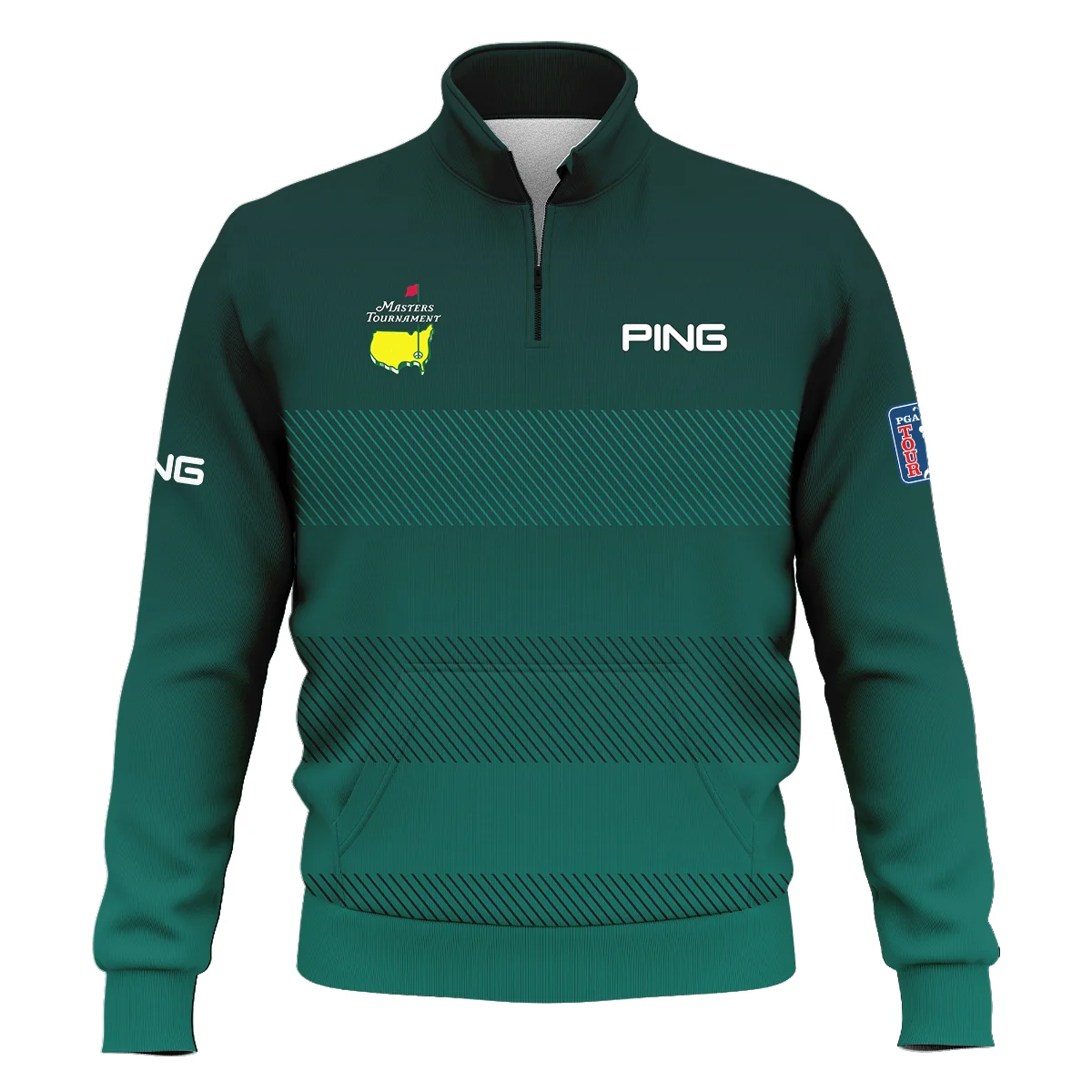 Ping Masters Tournament Dark Green Gradient Stripes Pattern Golf Sport Style Classic Quarter Zipped Sweatshirt