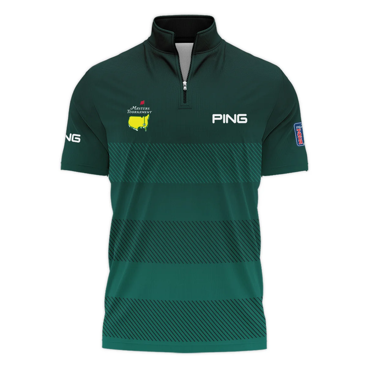 Ping Masters Tournament Dark Green Gradient Stripes Pattern Golf Sport Style Classic, Short Sleeve Polo Shirts Quarter-Zip Casual Slim Fit Mock Neck Basic