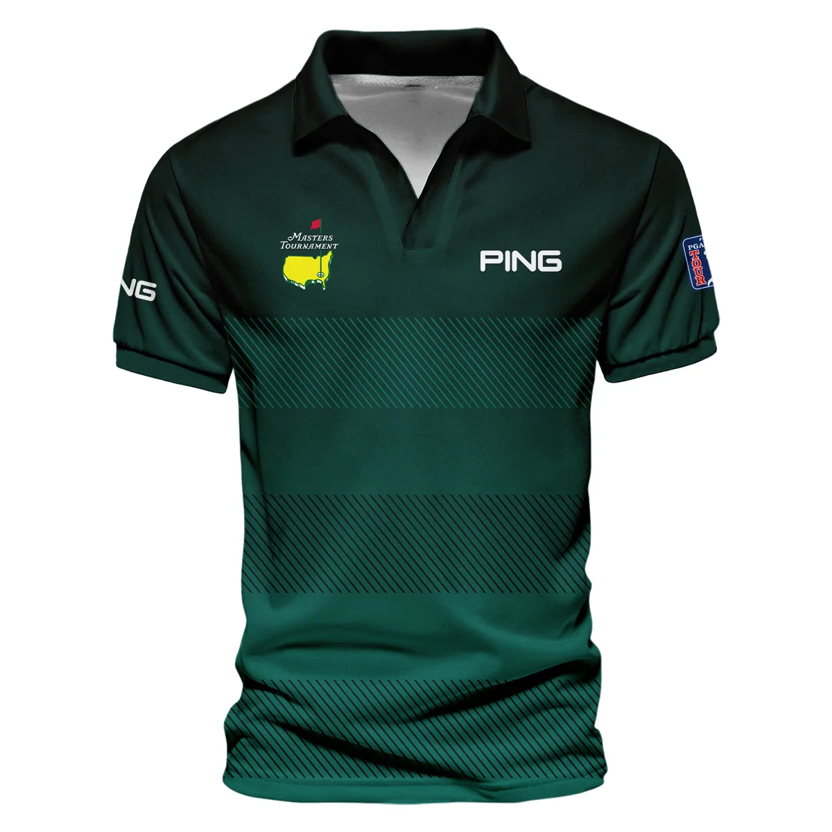 Ping Masters Tournament Dark Green Gradient Stripes Pattern Golf Sport Vneck Polo Shirt Style Classic Polo Shirt For Men