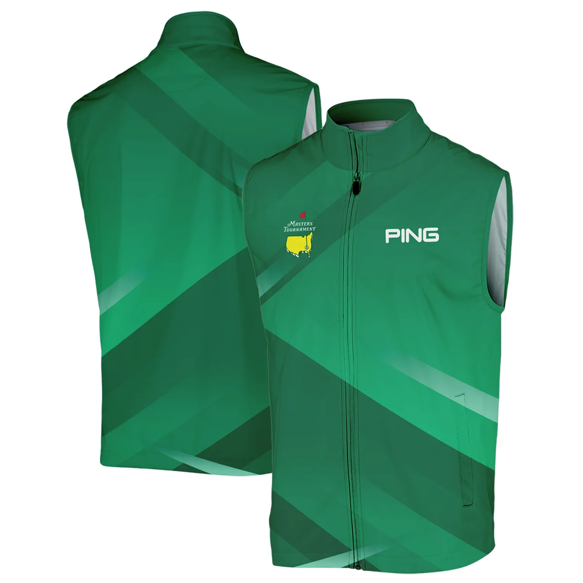 Ping Masters Tournament Golf Long Polo Shirt Green Gradient Pattern Sports All Over Print Long Polo Shirt For Men