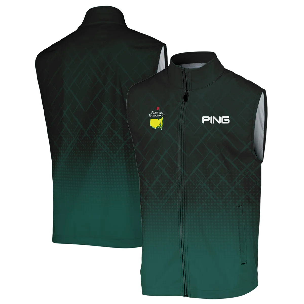 Ping Masters Tournament Sport Jersey Pattern Dark Green Vneck Long Polo Shirt Style Classic Long Polo Shirt For Men