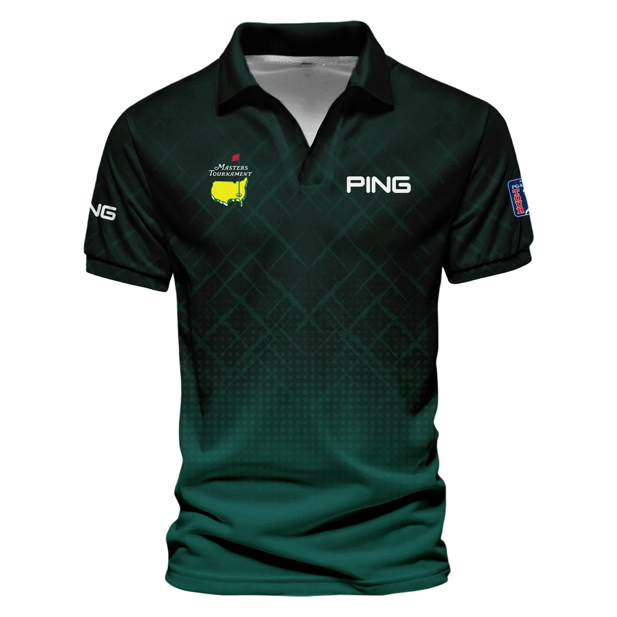 Ping Masters Tournament Sport Jersey Pattern Dark Green Vneck Long Polo Shirt Style Classic Long Polo Shirt For Men