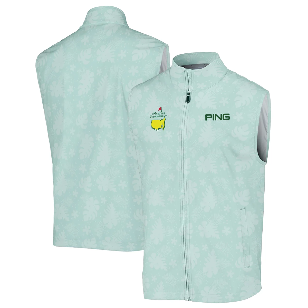 Ping Masters Tournament Sports Long Polo Shirt Green Pastel Floral Hawaiian Pattern All Over Print Long Polo Shirt For Men