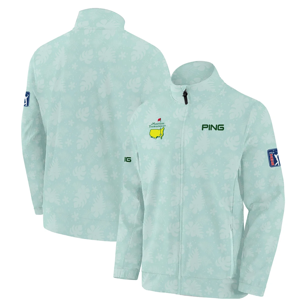 Ping Masters Tournament Sports Quarter-Zip Jacket Green Pastel Floral Hawaiian Pattern All Over Print Quarter-Zip Jacket