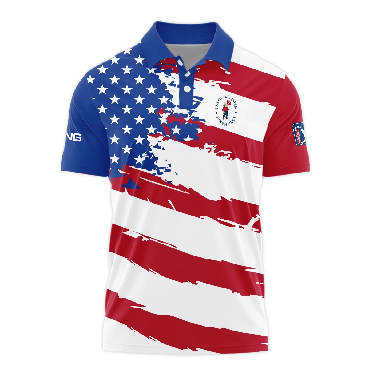 Ping US Flag Blue Red Stars 124th U.S. Open Pinehurst Mandarin collar Quater-Zip Long Sleeve