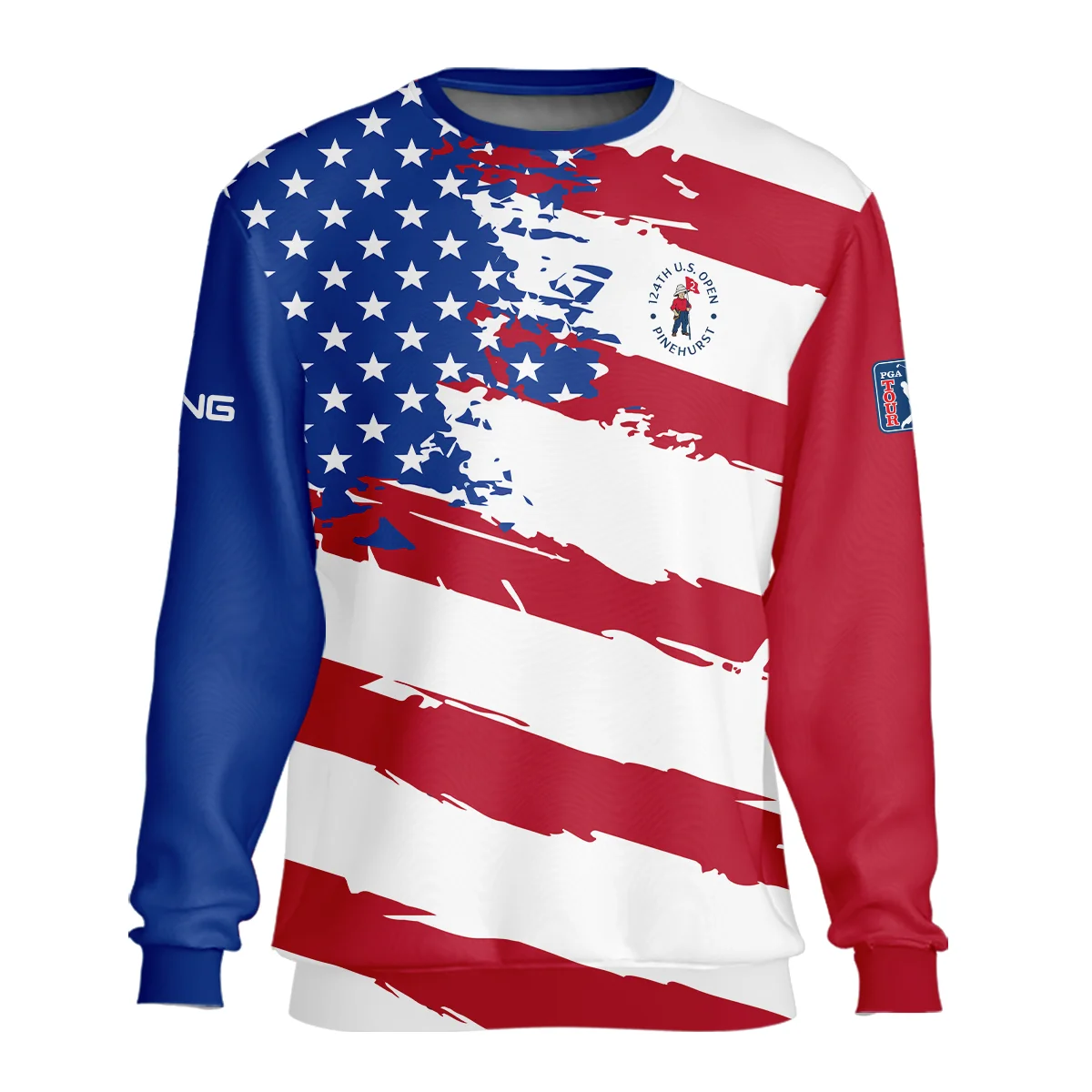 Ping US Flag Blue Red Stars 124th U.S. Open Pinehurst Style Classic, Short Sleeve Polo Shirts Quarter-Zip
