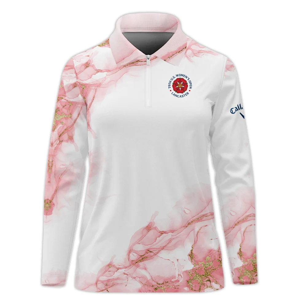 Pink Gold Marble 79th U.S. Women’s Open Lancaster Callaway Zipper Long Polo Shirt Golf Sport All Over Print Zipper Long Polo Shirt For Woman