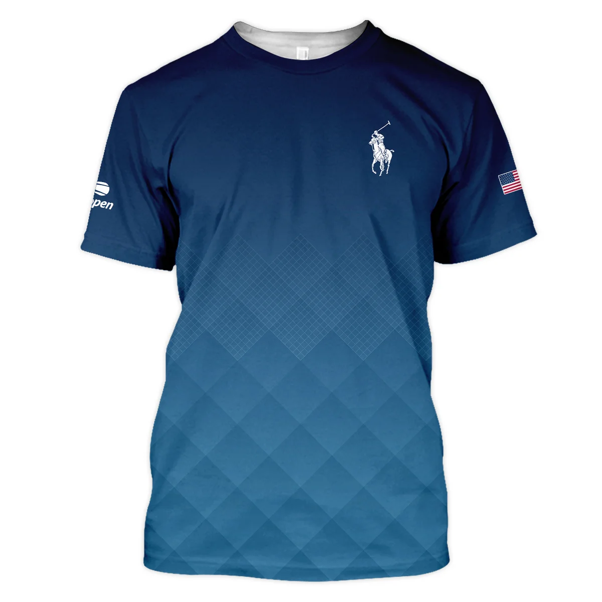 Ralph Lauren Blue Abstract Background US Open Tennis Champions Polo Shirt Mandarin Collar Polo Shirt