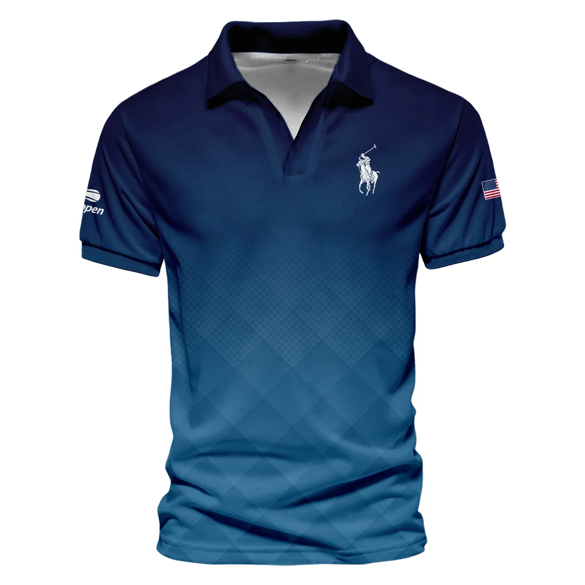 Ralph Lauren Blue Abstract Background US Open Tennis Champions Mandarin collar Quater-Zip Long Sleeve