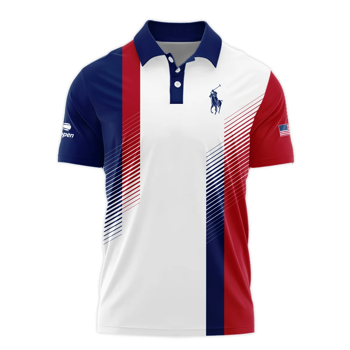 Ralph Lauren Blue Red Straight Line White US Open Tennis Champions Polo Shirt Mandarin Collar Polo Shirt
