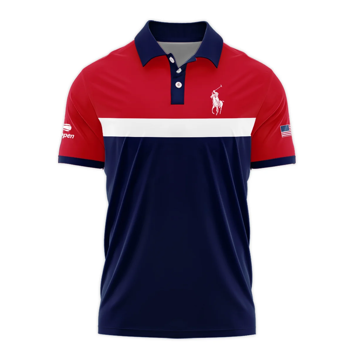 Ralph Lauren Blue Red White Background US Open Tennis Champions Mandarin collar Quater-Zip Long Sleeve