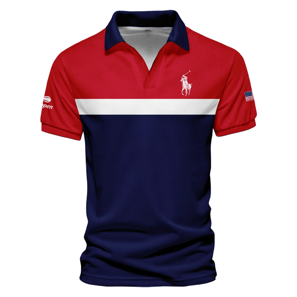 Ralph Lauren Blue Red White Background US Open Tennis Champions Polo Shirt Mandarin Collar Polo Shirt
