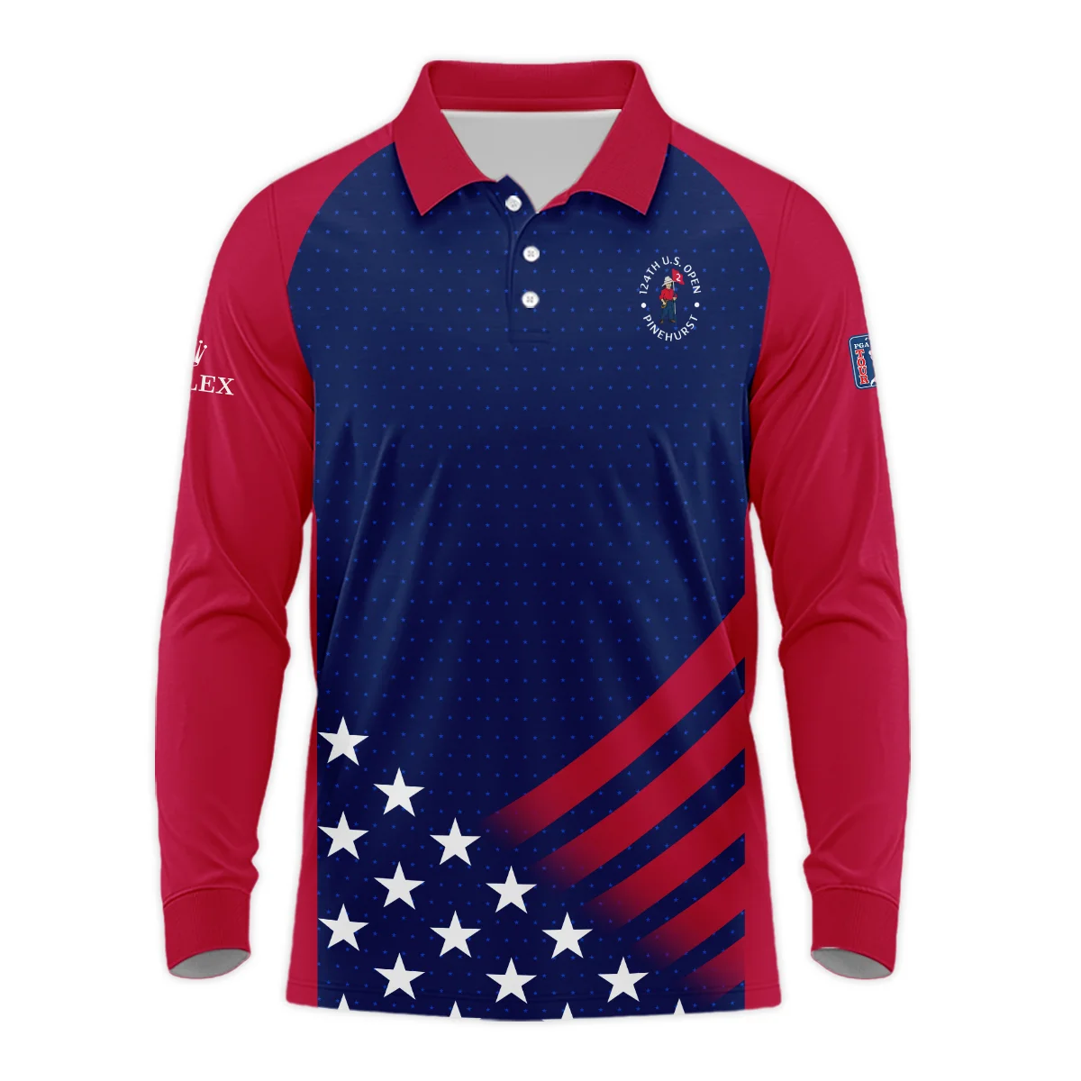 Rolex 124th U.S. Open Pinehurst Star White Dark Blue Red Background Long Polo Shirt Style Classic Long Polo Shirt For Men