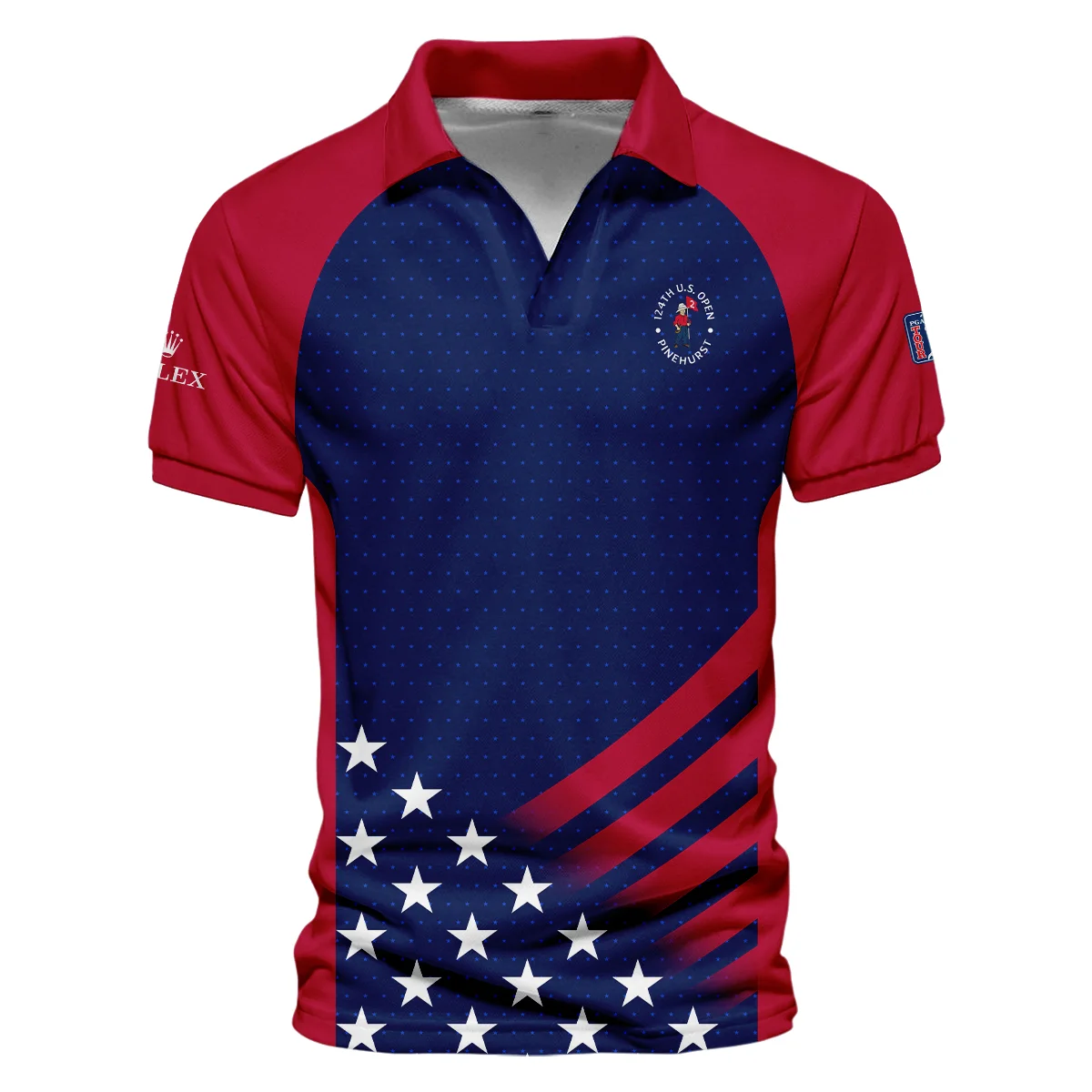 Rolex 124th U.S. Open Pinehurst Star White Dark Blue Red Background Polo Shirt Mandarin Collar Polo Shirt