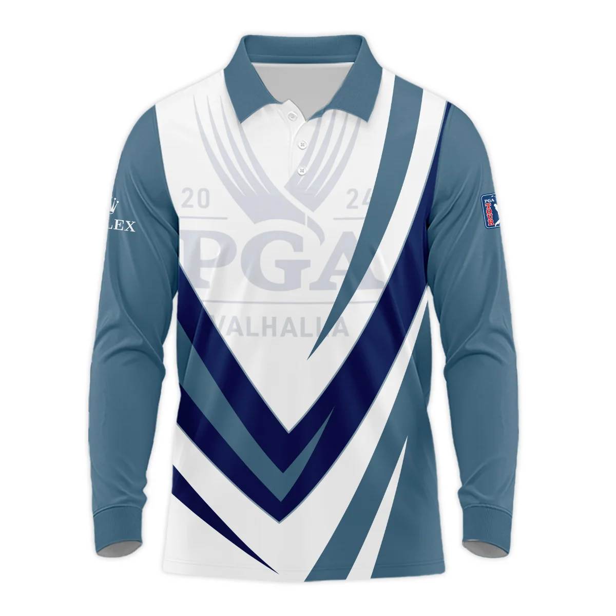 Rolex 2024 PGA Championship Valhalla Dark Moderate Blue White Blue Long Polo Shirt Style Classic Long Polo Shirt For Men