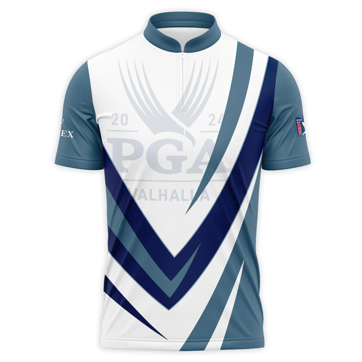Rolex 2024 PGA Championship Valhalla Dark Moderate Blue White Blue Vneck Polo Shirt Style Classic Polo Shirt For Men