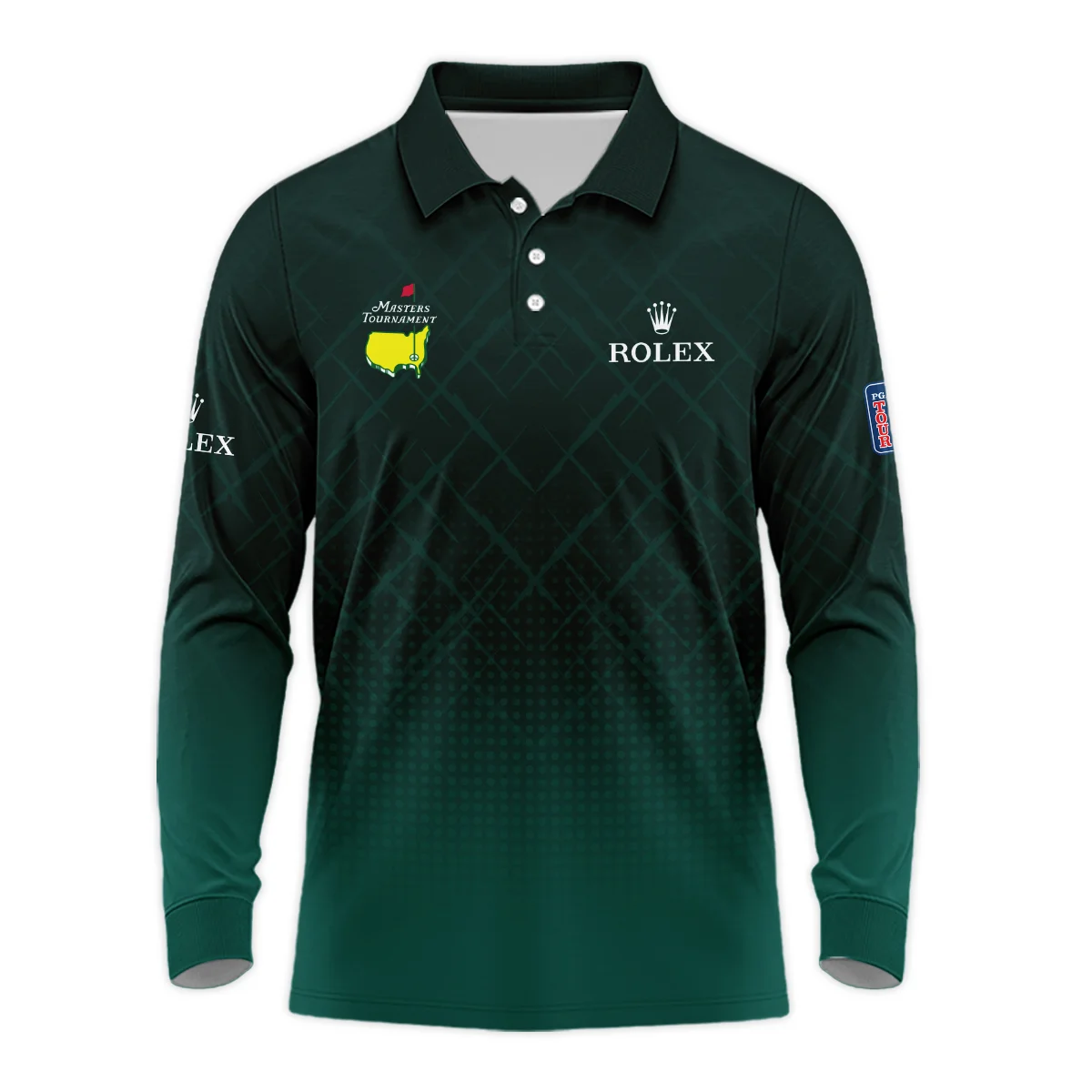 Rolex Masters Tournament Sport Jersey Pattern Dark Green Long Polo Shirt Style Classic Long Polo Shirt For Men