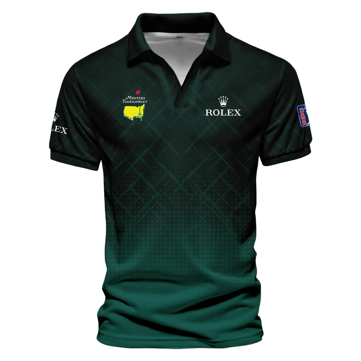 Rolex Masters Tournament Sport Jersey Pattern Dark Green Vneck Long Polo Shirt Style Classic Long Polo Shirt For Men