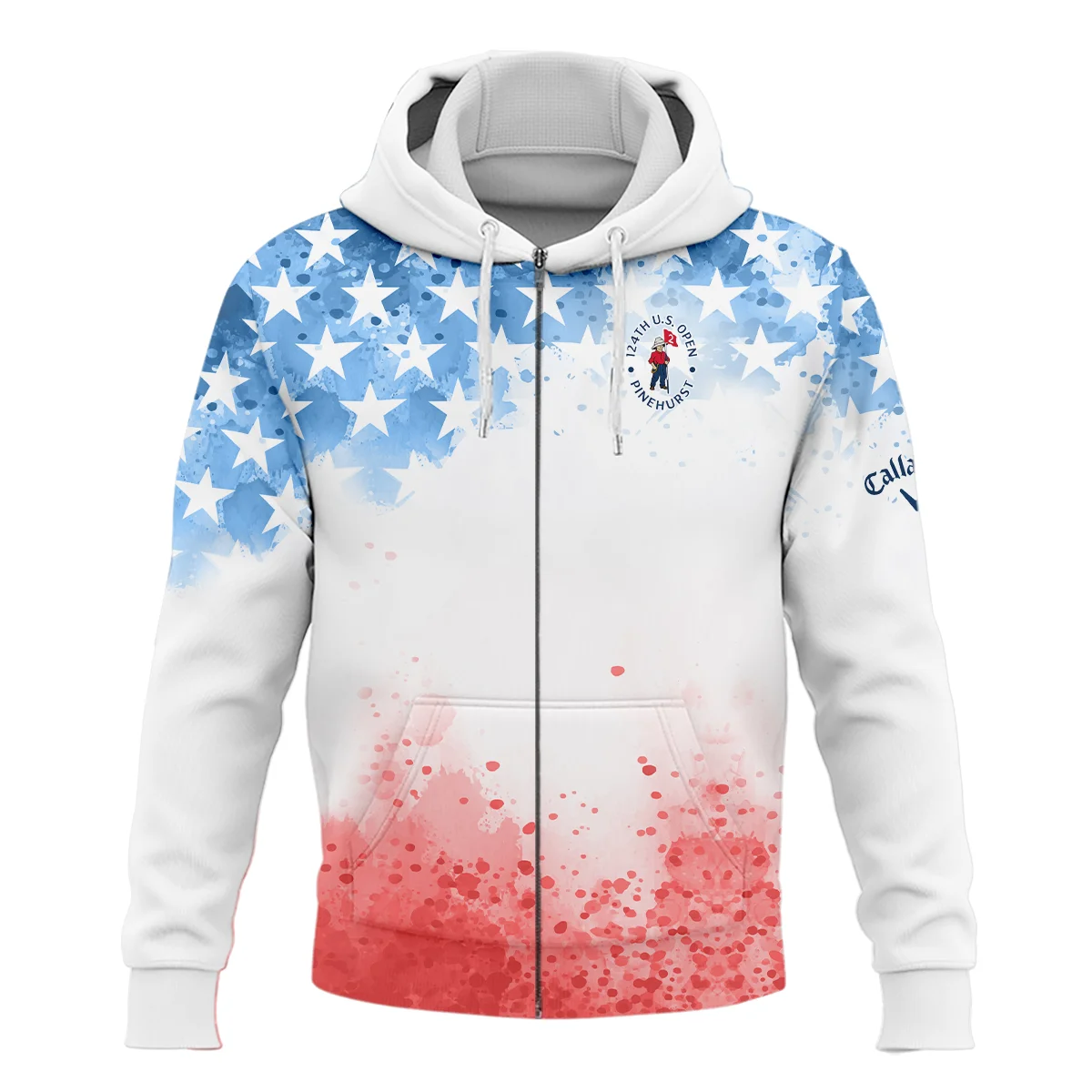 Special Version 124th U.S. Open Pinehurst Callaway Zipper Hoodie Shirt Watercolor Blue Red Stars Zipper Hoodie Shirt