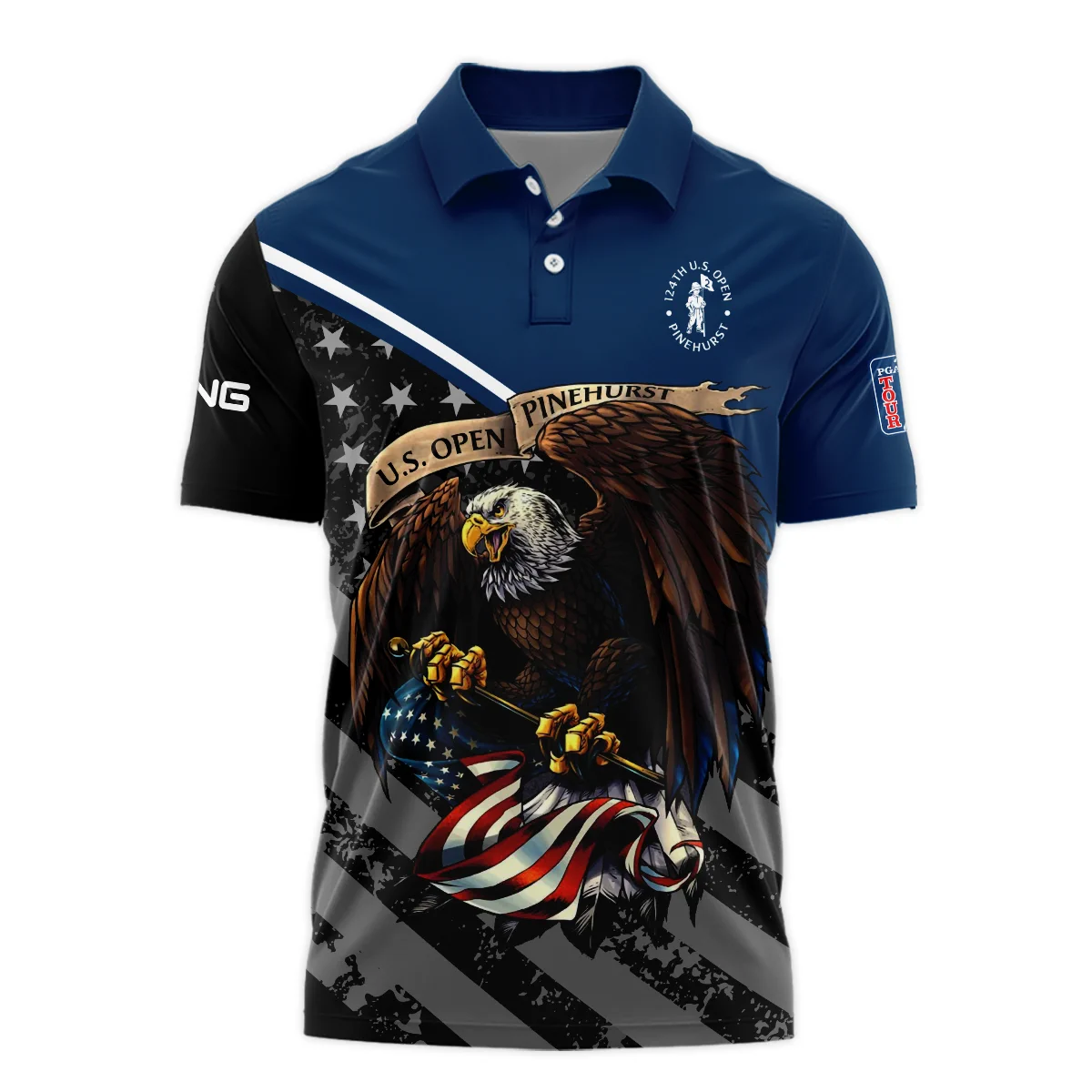 Special Version 124th U.S. Open Pinehurst Ping Polo Shirt Color Blue Eagle USA  Polo Shirt For Men