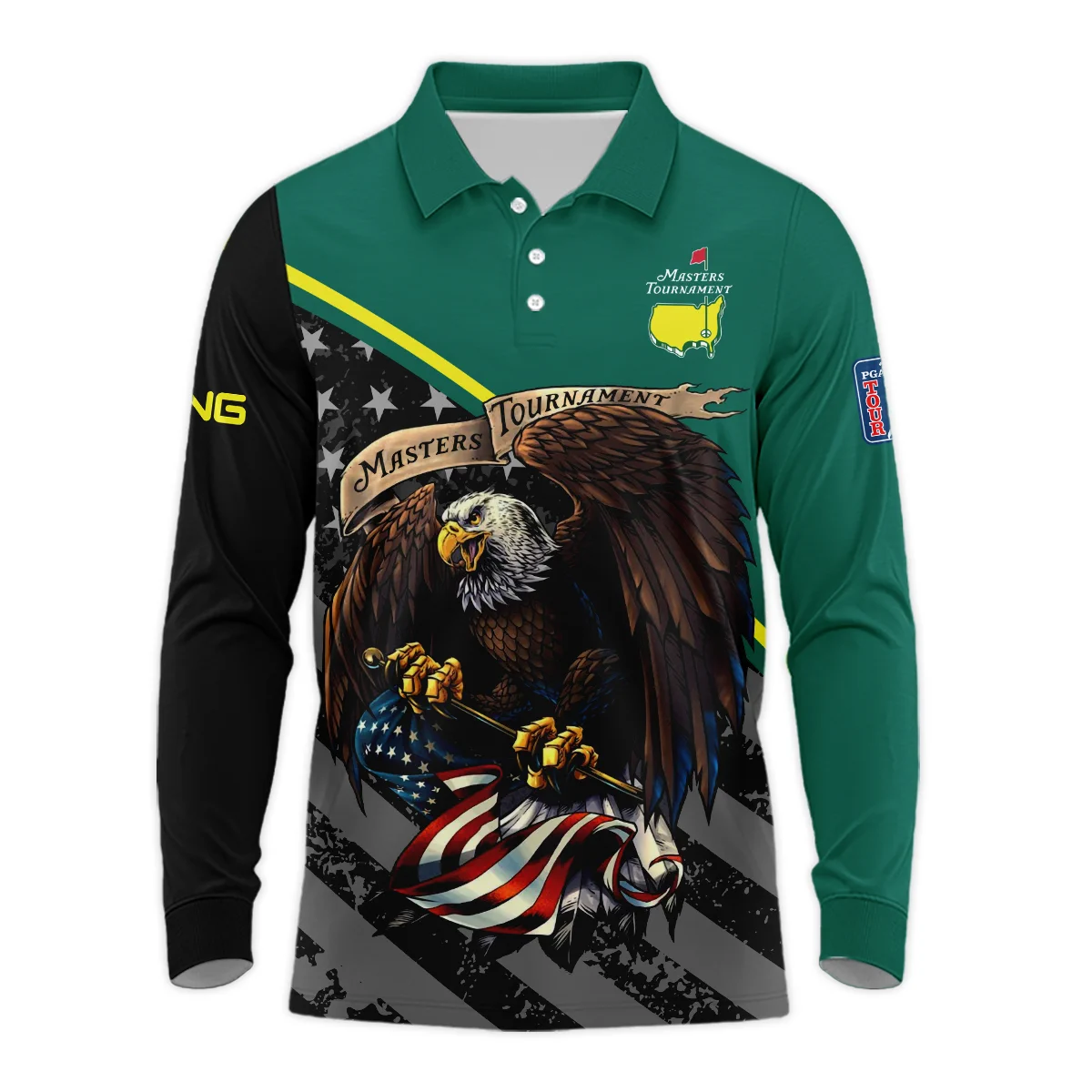 Special Version Golf Masters Tournament Ping Long Polo Shirt Egale USA Green Color Golf Sports All Over Print Long Polo Shirt For Men