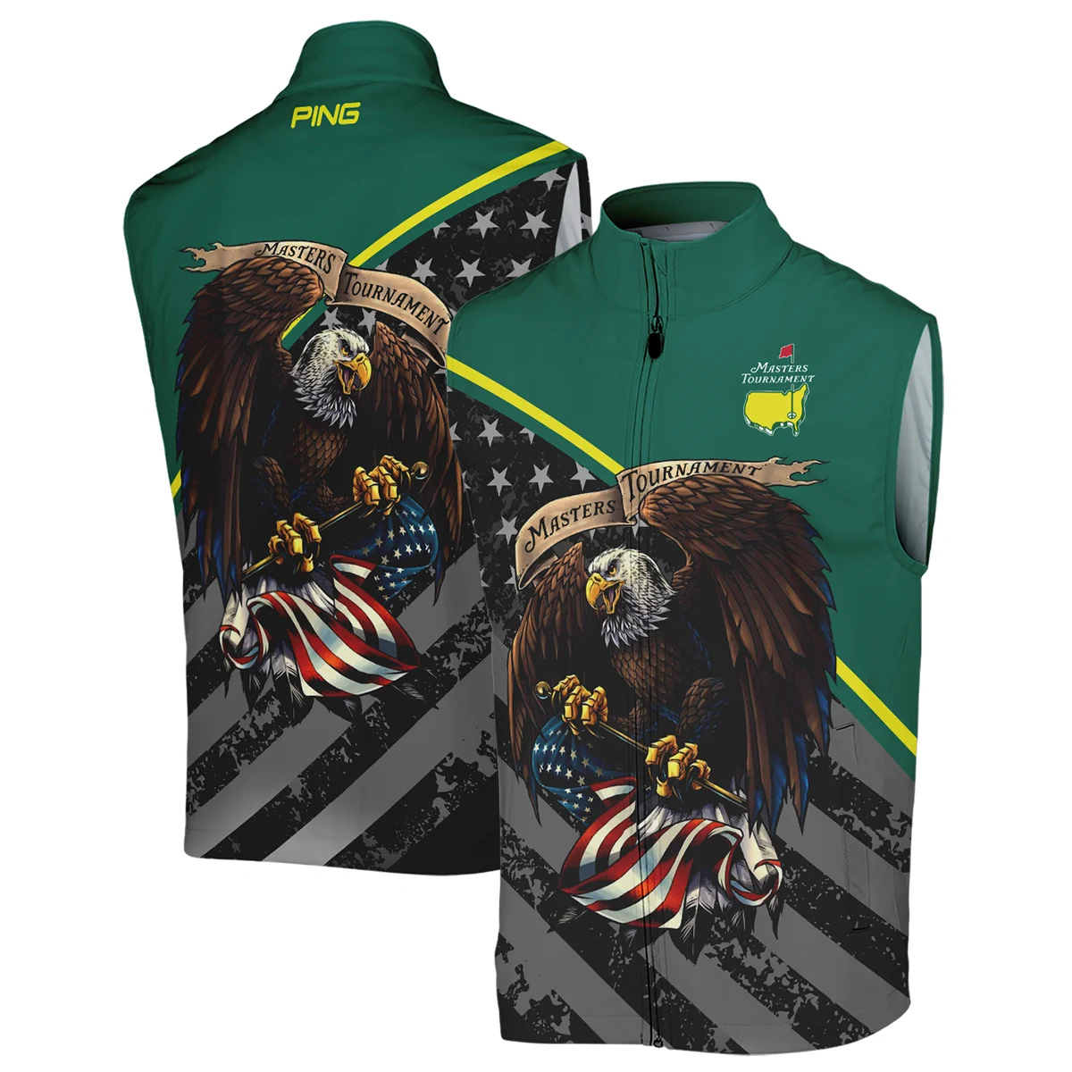Special Version Golf Masters Tournament Ping Zipper Polo Shirt Egale USA Green Color Golf Sports All Over Print Zipper Polo Shirt For Men